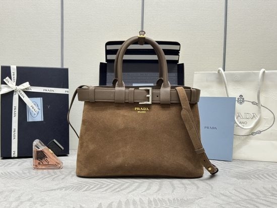 Prada Suede Leather Top Handle Satchel Bag 1BA434