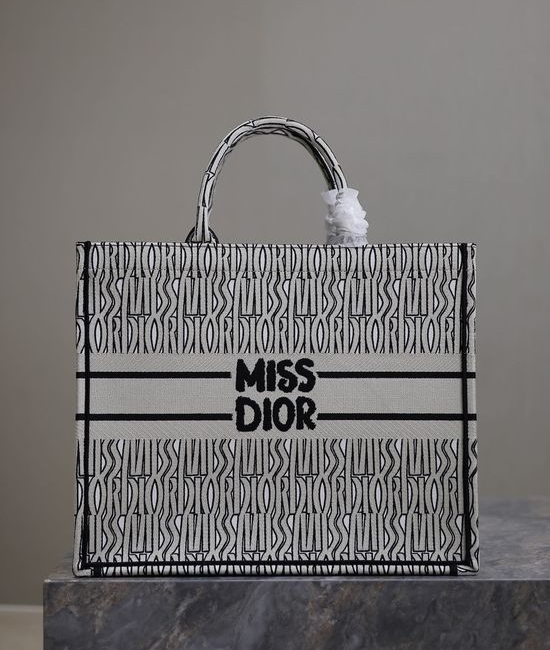 Christian Dior CD Book Tote Large Light Green Embroidery Bag 1286