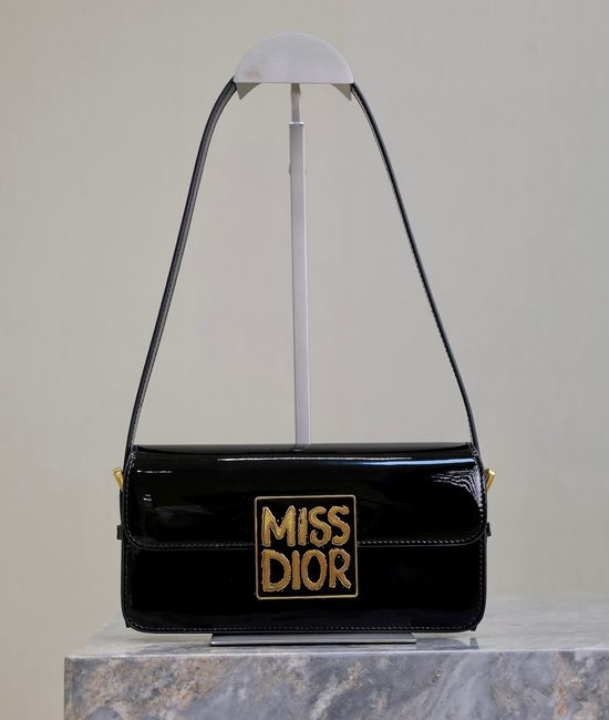 Christian Dior CD Miss Christian Dior CD Black Patent Leather Flap Bag 2610