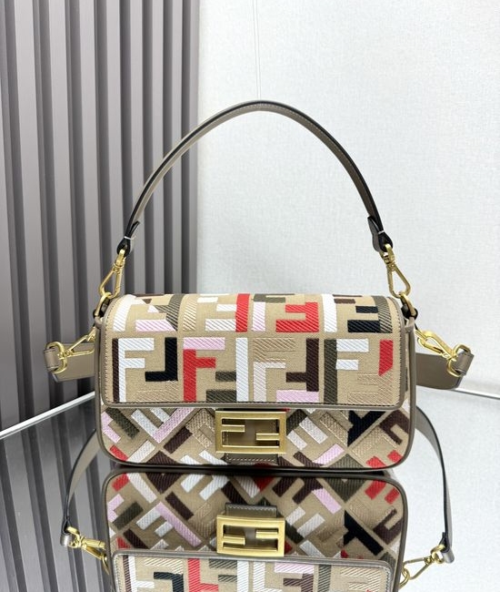 Fendi Baguette Bag FF Stereo Embroidery Wide Shoulder Strap 0159A