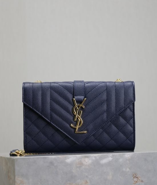 Yves Saint Laurent YSL Envelope V-Stitch Quilted Small Blue Bag 526286