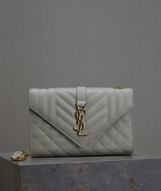 Yves Saint Laurent YSL Envelope V-Stitch Quilted Small White Bag 526286