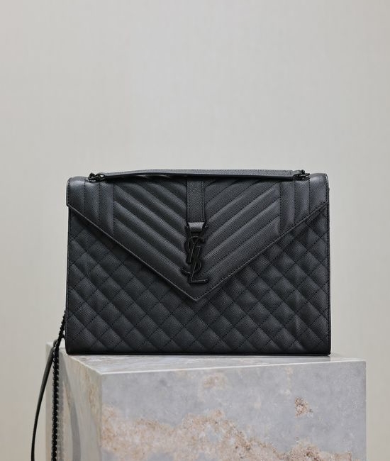 Yves Saint Laurent YSL Envelope Caviar Leather Black Buckle Bag 487198