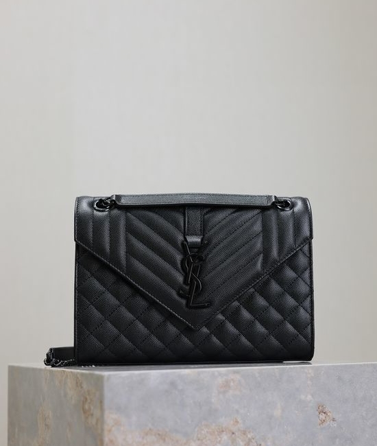 Yves Saint Laurent YSL Envelope Medium Bag Quilted Black 487206