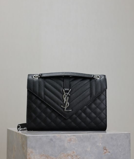 Yves Saint Laurent YSL Envelope Medium Bag Quilted Black 487206