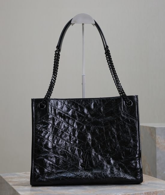 Yves Saint Laurent YSL Niki Shopping Bag Black with Magnetic Snap 7509