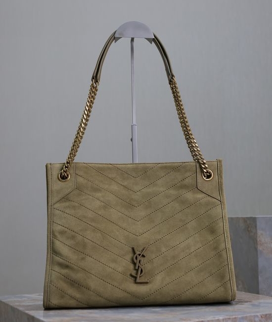 Yves Saint Laurent YSL Niki Shopping Bag in Suede Military Green 7775