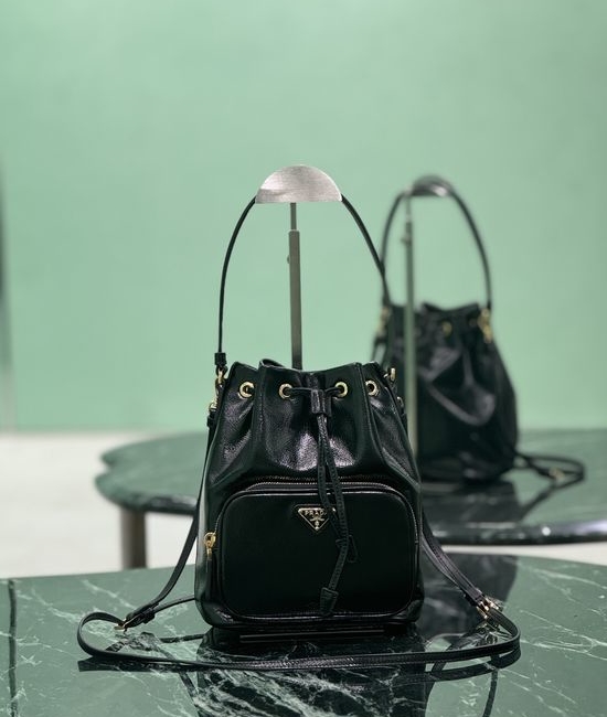 Prada Patent Leather Bucket Bag With Detachable Strap 1BH038