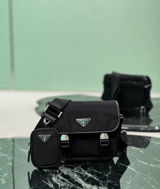 Prada Messenger Bag Nylon Triangle Logo Crossbody Bag 2VD034