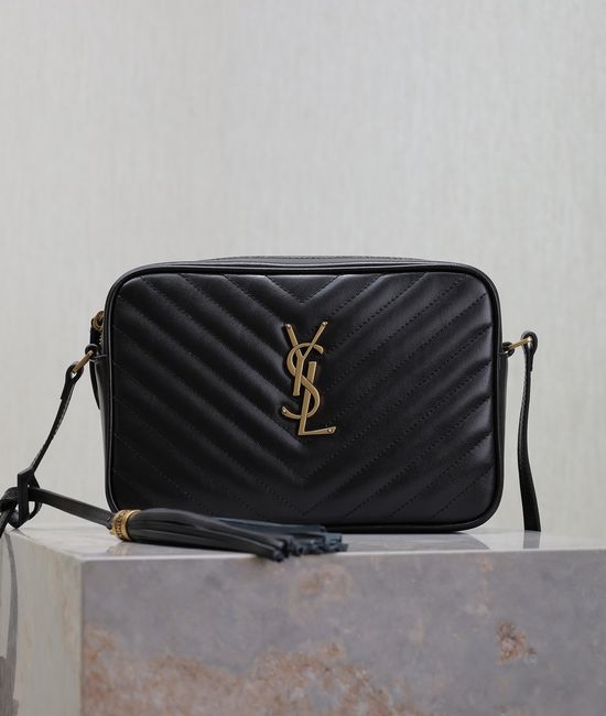 Yves Saint Laurent YSL Lou Black Gold Buckle Camera Bag 520534-1