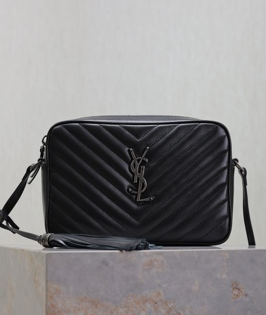 Yves Saint Laurent YSL Lou Black Silver Buckle Camera Bag 520534-1