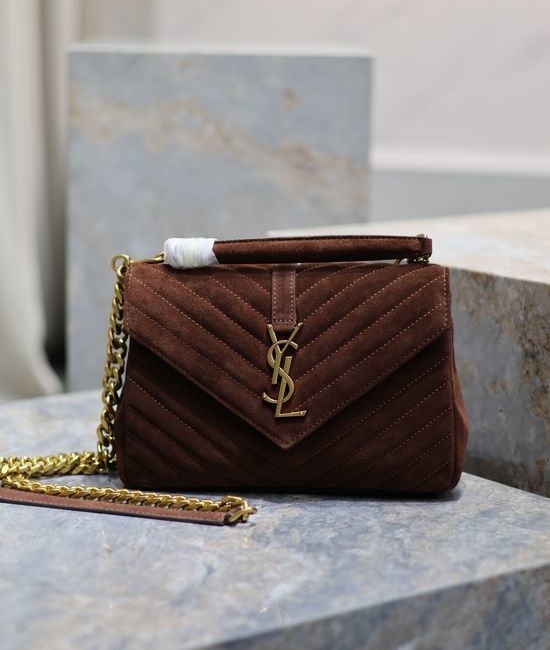 Yves Saint Laurent YSL Monogram College Brown Leather Messenger Bag