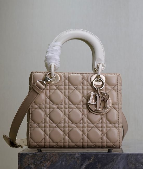 Christian Dior CD Lady Apricot White Quilted Bag 0531