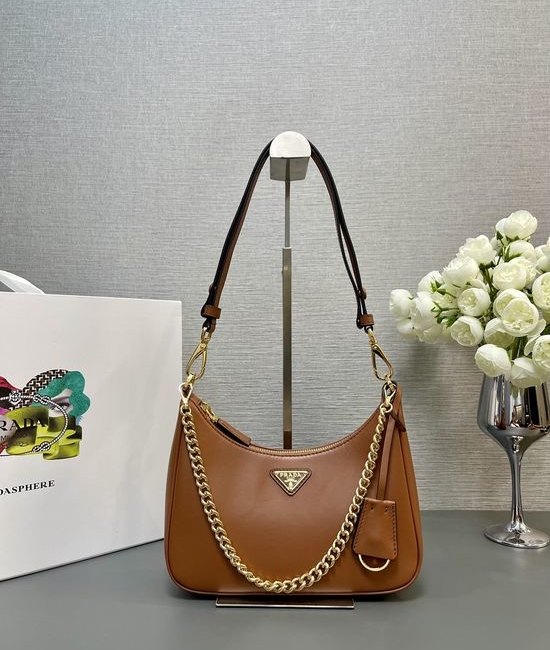 Prada Hobo Convertible Leather Crossbody Bag 1BC204