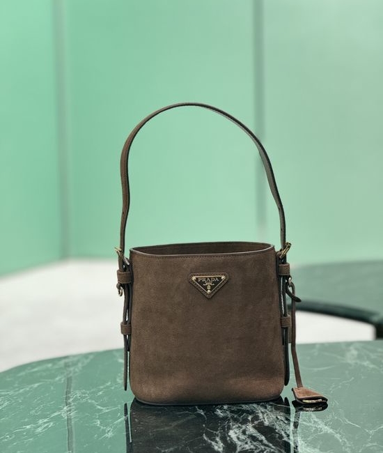 Prada Suede Leather Bucket Bag 1BE078