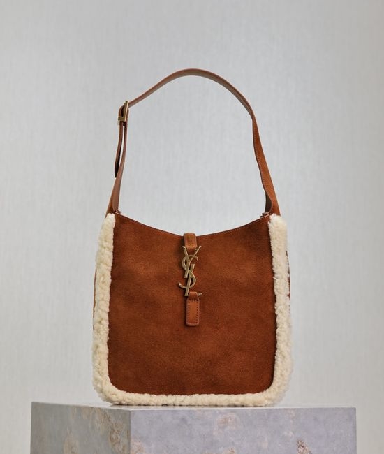Yves Saint Laurent YSL LE 5A7 Suede Shearling Shoulder Bag 713938