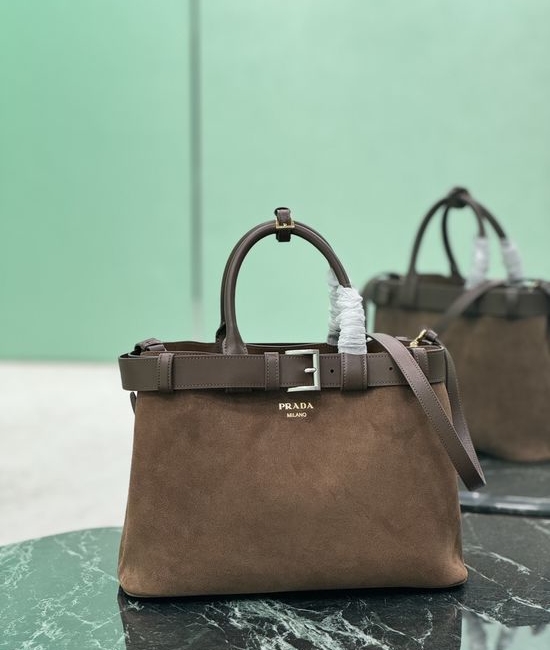 Prada DoubleBag Suede Belted Medium Handbag 1BA417