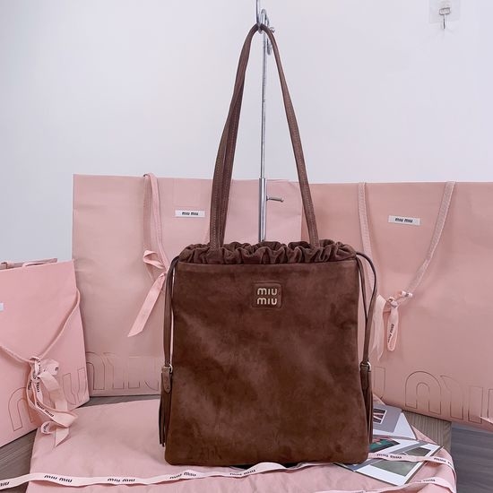 Miu Miu Suede Fringe Drawstring Tote 5BG303