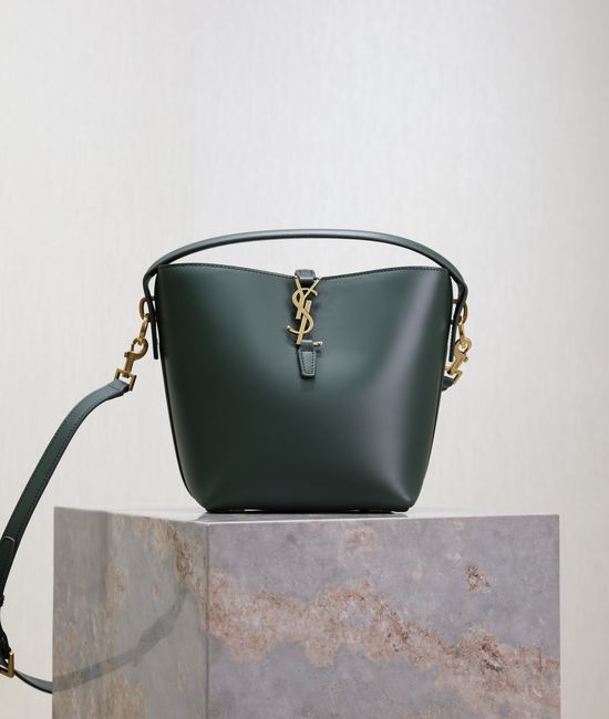 Yves Saint Laurent YSL LE 37 Bucket Bag in Dark Green 749036