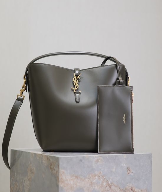 Yves Saint Laurent YSL LE 5A7 Musk Green Bucket Bag with Logo Buckle 742828