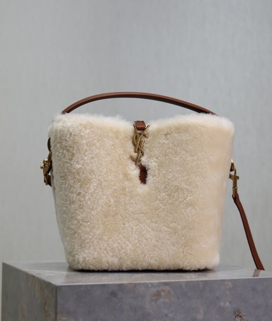 Yves Saint Laurent YSL Le 37 Bucket Bag Shearling Trim 749036