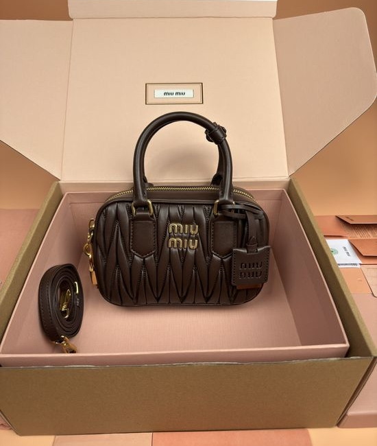 Miu Miu Arcadie Matelasse Leather Small Bowling Bag 5BB123