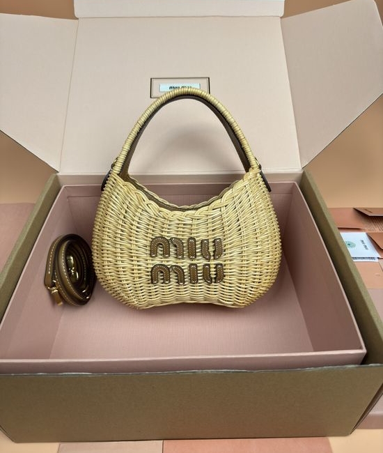 Miu Miu Wander Woven Hobo Bag with Gold Hardware 5BC125