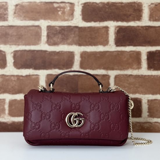 Gucci Embossed Handbag Burgundy 806017