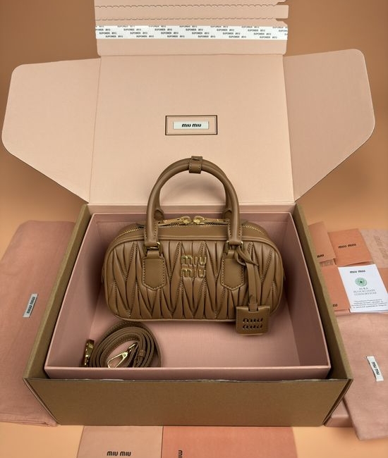 Miu Miu Arcadie Matelasse Caramel Bowling Bag _5BB142