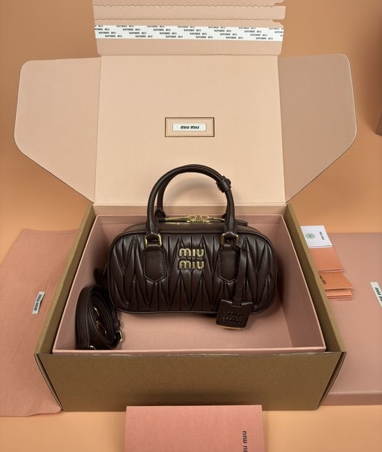 Miu Miu Arcadie Matelasse Heather Wood Bowling Bag _5BB142