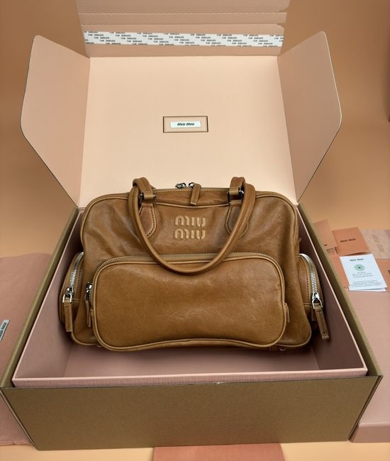 Miu Miu Adventure Nappa Lambskin Handbag/Shoulder Bag Brown _5BG159