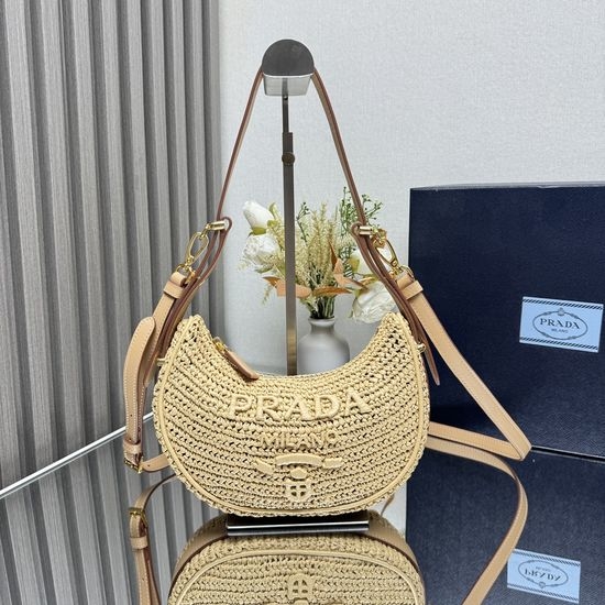 Prada Raffia Half-moon Bag 1BC194