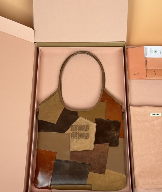 Miu Miu IVY Brown Leather Patchwork Satchel Bag 5BG231