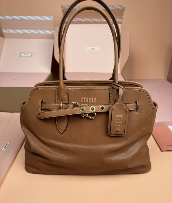 Miu Miu Adventure Nappa Leather Embossed Logo Handbag 5BG291
