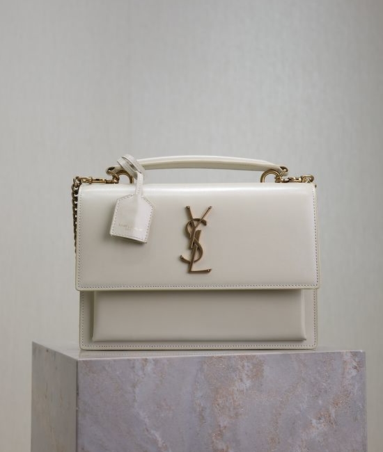 Yves Saint Laurent YSL Sunset White Gold Buckle Bag 634723