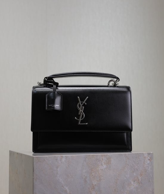 Yves Saint Laurent YSL Sunset Black Silver Buckle Bag 634723