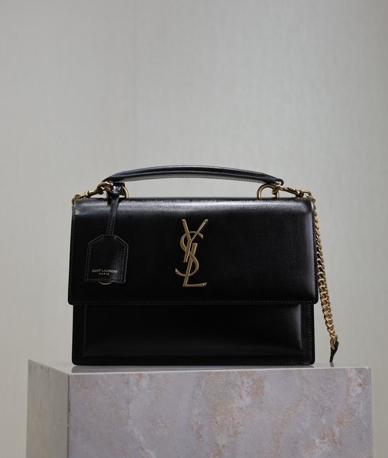 Yves Saint Laurent YSL Sunset Black Gold Buckle Bag 634723