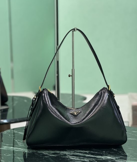 Prada Wrinkle Patent Leather Hobo Bag 1BC228