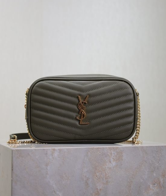 Yves Saint Laurent YSL Lou Mini Camera Bag in Green Gold Buckle 585040-1