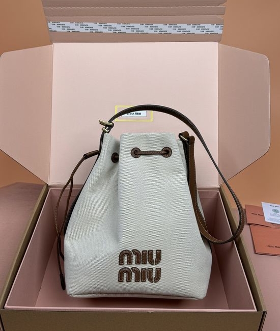Miu Miu Canvas Leather Bucket Bag 5BE089