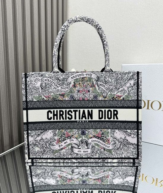Christian Dior CD Book Tote Floral Embroidered Bag 1286