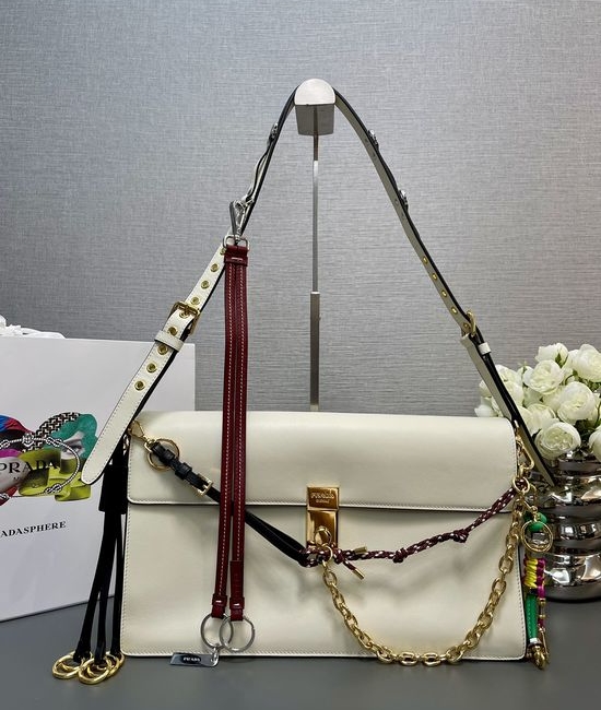 Prada Soft Sound Handbag Leather Gold Hardware 1BD378