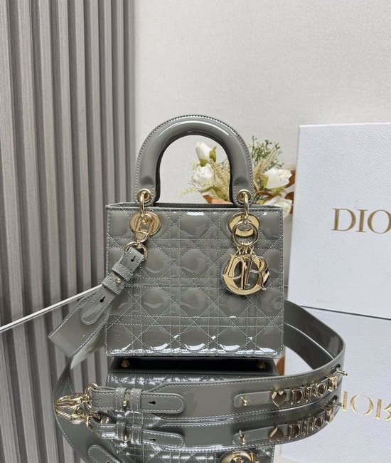 Christian Dior CD Lady Christian Dior CD My ABC Rock Gray Patent Leather Handbag 0538