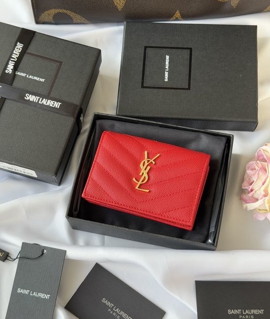 Yves Saint Laurent YSL Quilted Caviar Leather Short Wallet 596323