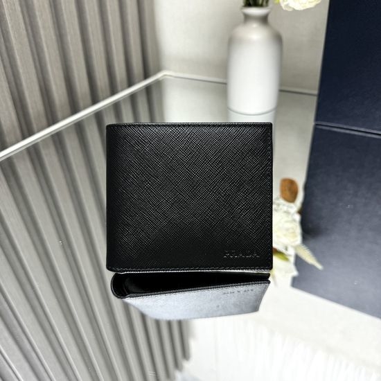 Prada Saffiano Leather Short Wallet with Metal Logo 2M0513