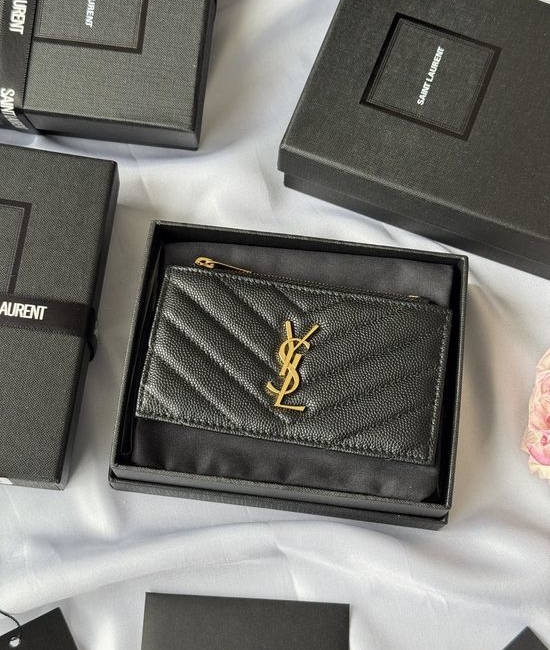 Yves Saint Laurent YSL Card Holder Textured Leather 607915