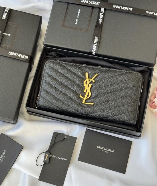 Yves Saint Laurent YSL Caviar Leather Zip Around Wallet 358094
