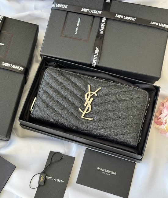 Yves Saint Laurent YSL Caviar Leather Zip Around Wallet 358094