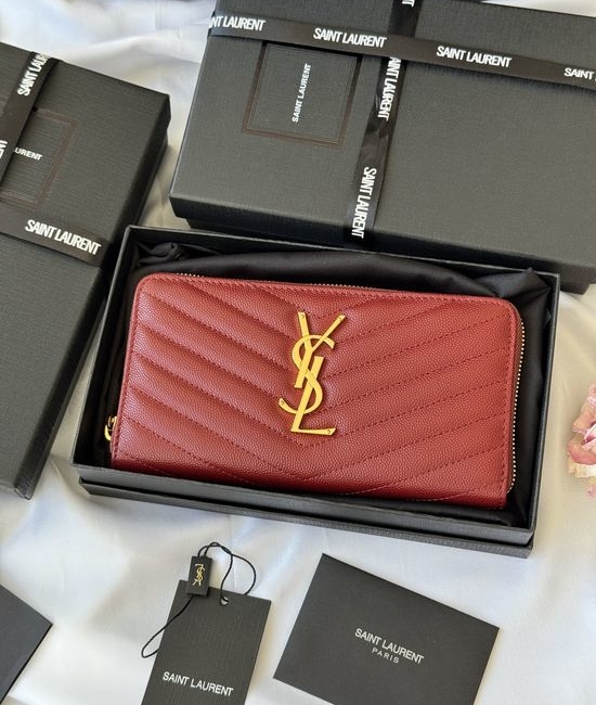 Yves Saint Laurent YSL Caviar Leather Zip Wallet 358094