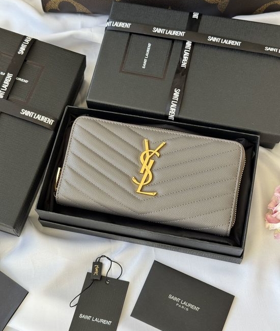 Yves Saint Laurent YSL Caviar Leather Zip Wallet 358094